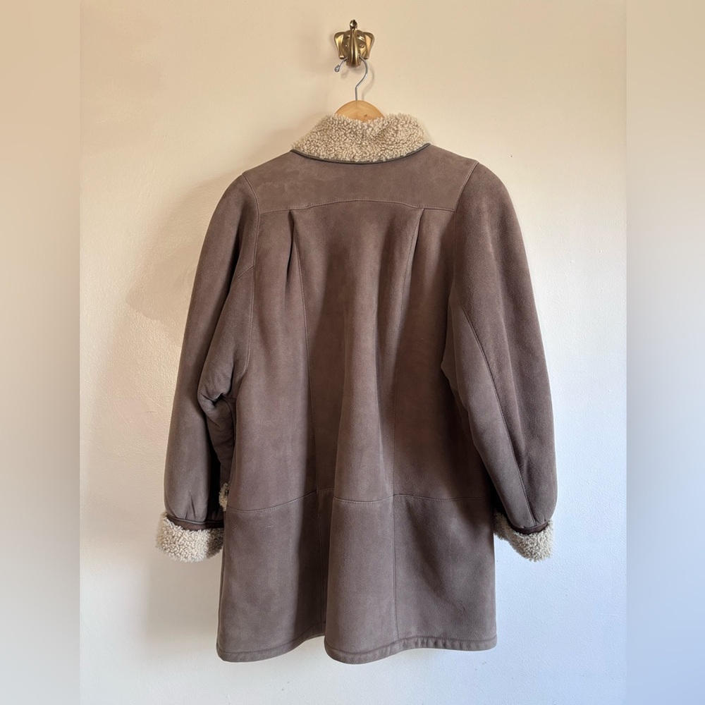 Shearling, Suede & Fur Long Trench Coat - Womens Size L Made in Finland - Picture 3 of 6